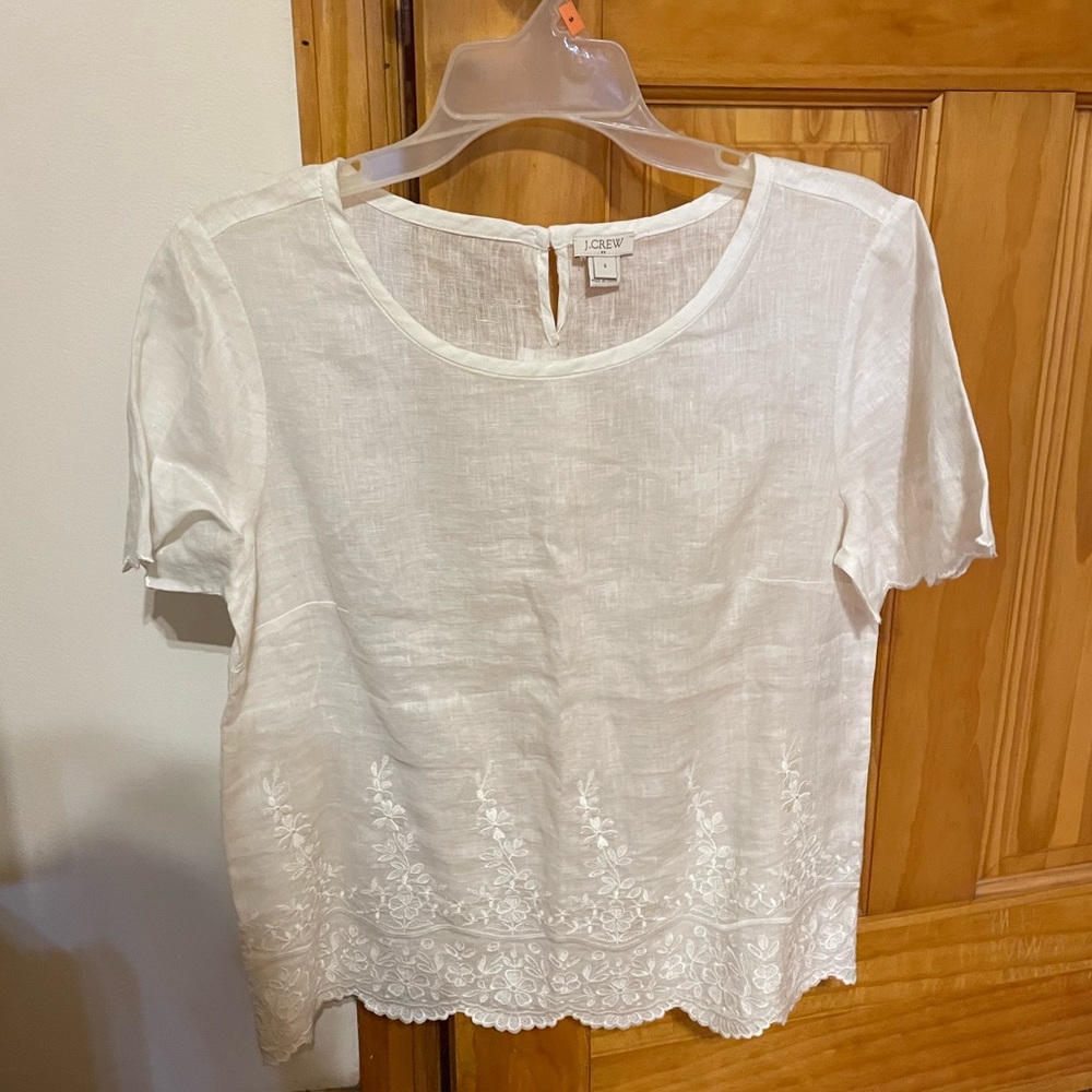 J. Crew Floral White Blouse Floral Accents